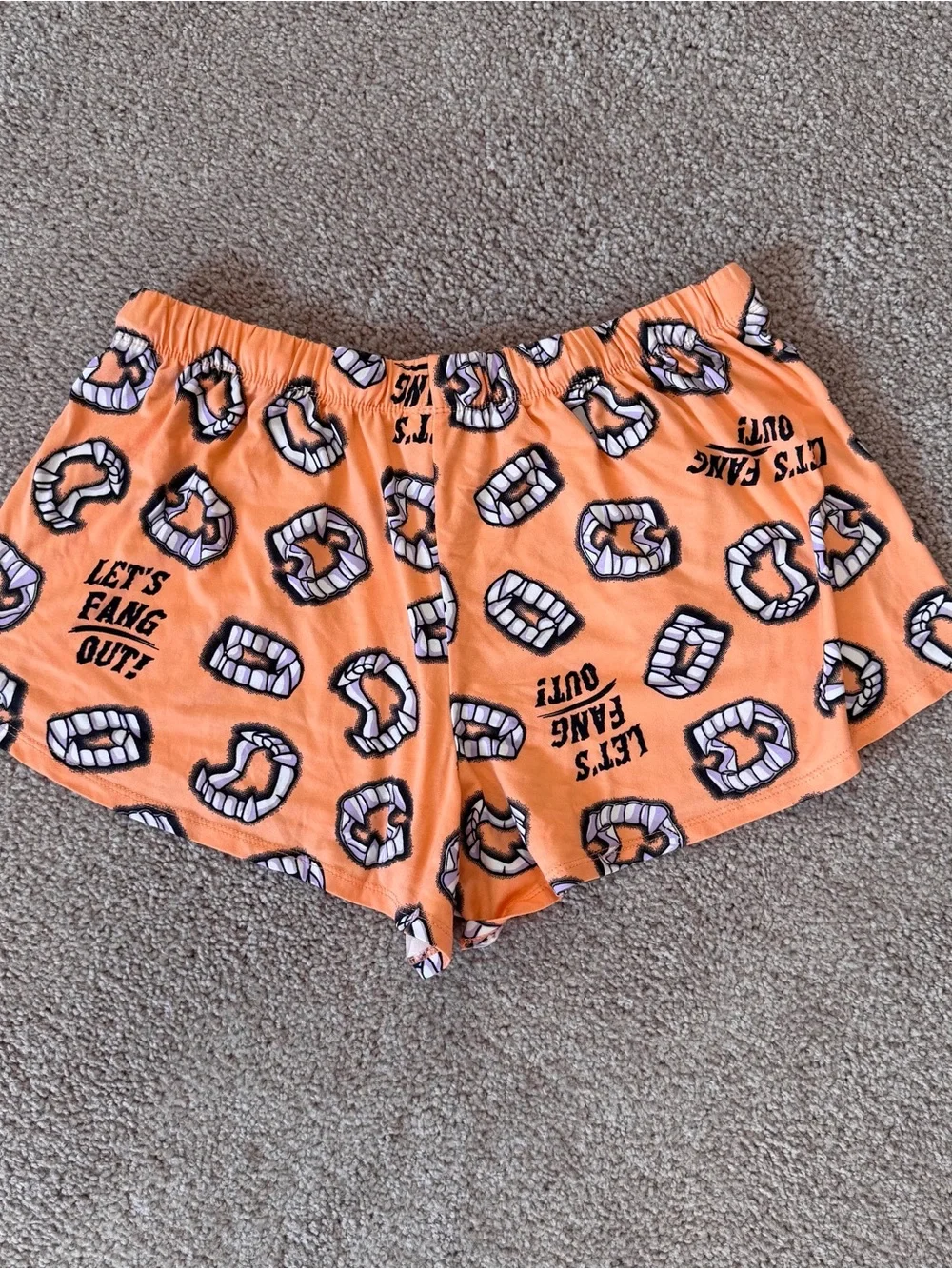 Women's Halloween Orange Graphic Short Pajama Set Let's Fang Out Vampire Medium